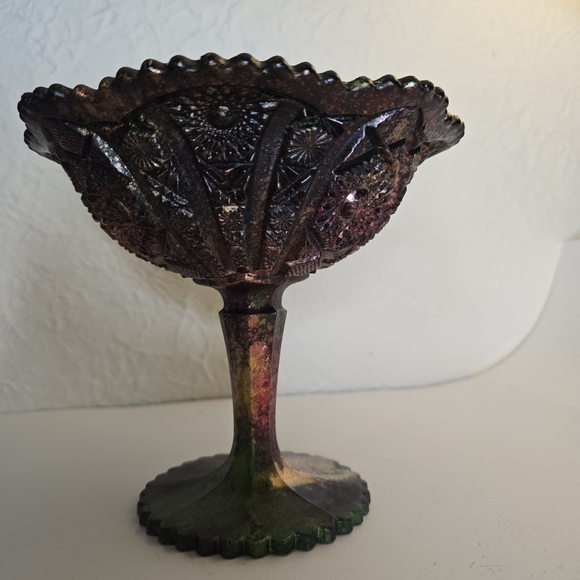 HANDCRAFTED Upcycled Etched Glass Goblet Dish HANDPAINTED Tabletop Art Decor - Picture 9 of 17